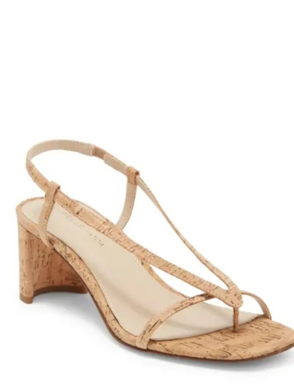 Pelle Moda Women's Cork Block Heel T-Strap Sandals - Nude Size 7